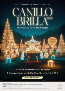 Decoraciones navideñas iluminadas en Canillo durante el evento Canillo Brilla 2025