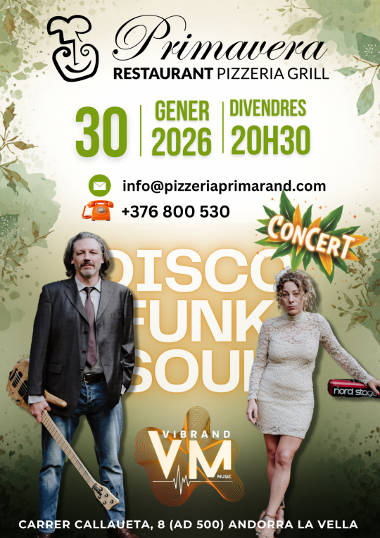 Cartel del concierto de música en directo en Pizzeria Primavera