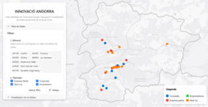 Mapa interactivo de empresas innovadoras en Andorra con diferentes categorías.
