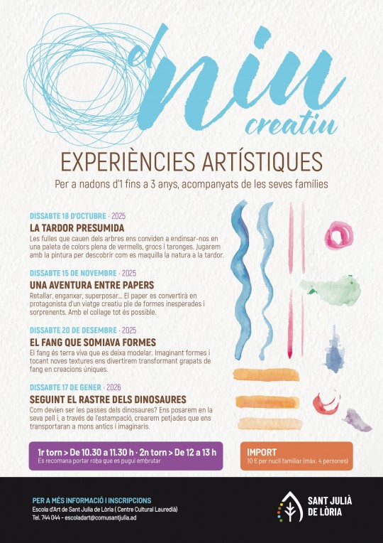 Cartel del taller familiar sobre dinosaurios en la Escuela de Arte