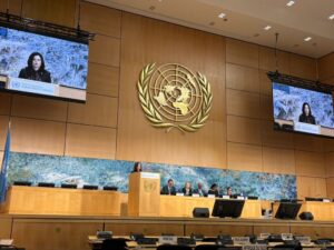 Ministra Imma Tor hablando en el Consejo de Derechos Humanos de la ONU sobre la protección infantil.