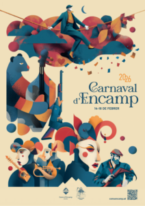 Cartel del Carnaval d'Encamp 2026 con personajes festivos y coloridos.