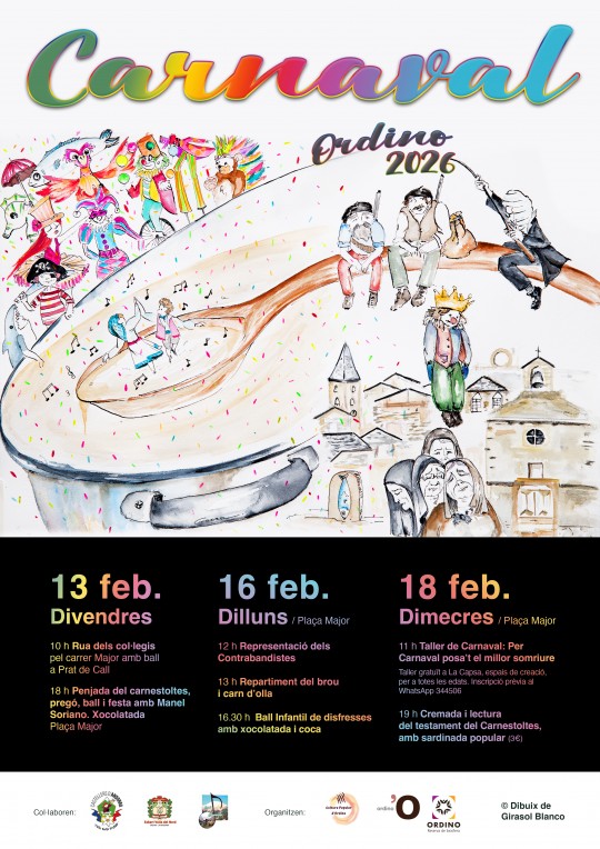 Cartel del Carnaval d'Ordino 2026 con actividades y festividades