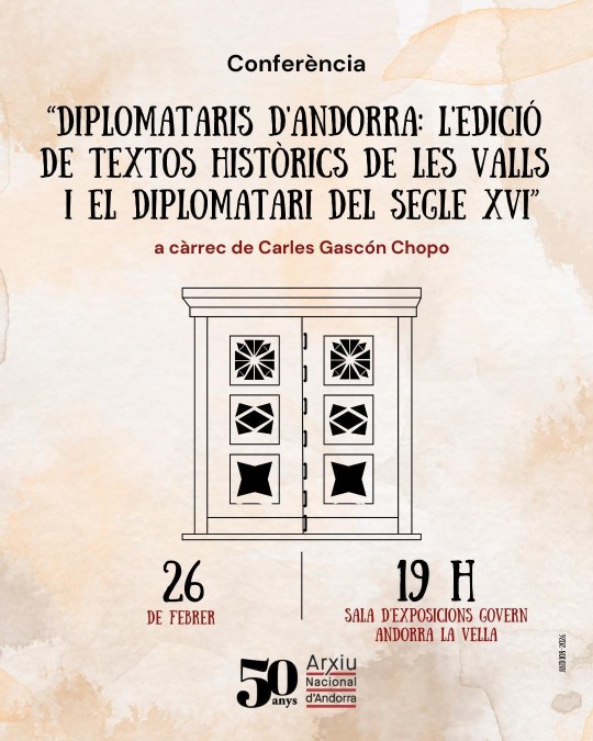 Cartel de la conferencia sobre Diplomataris d'Andorra y su patrimonio histórico