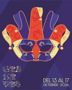 Cartel del Carnaval 2026 en Andorra con una máscara colorida