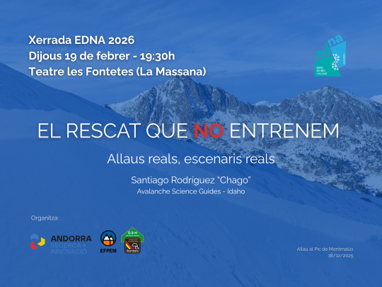 Cartel de la xerrada sobre rescats en allaus reals en La Massana