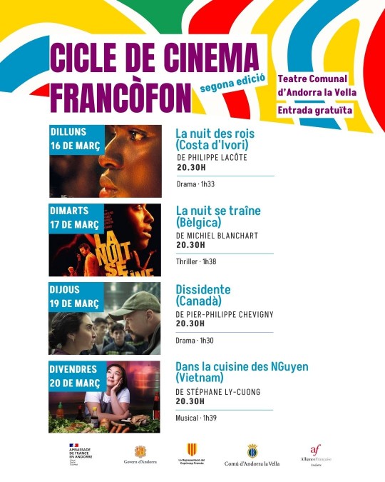 Cartel del cicle de cinema francòfon a Andorra amb dates i pel·lícules