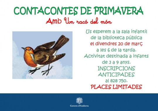 Cartel del contacontes de primavera en la Biblioteca Pública de Andorra