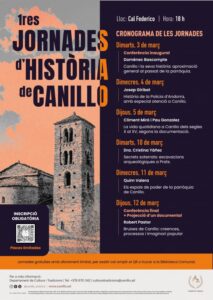 Cartel de las 1res Jornades d'Història de Canillo con detalles del evento
