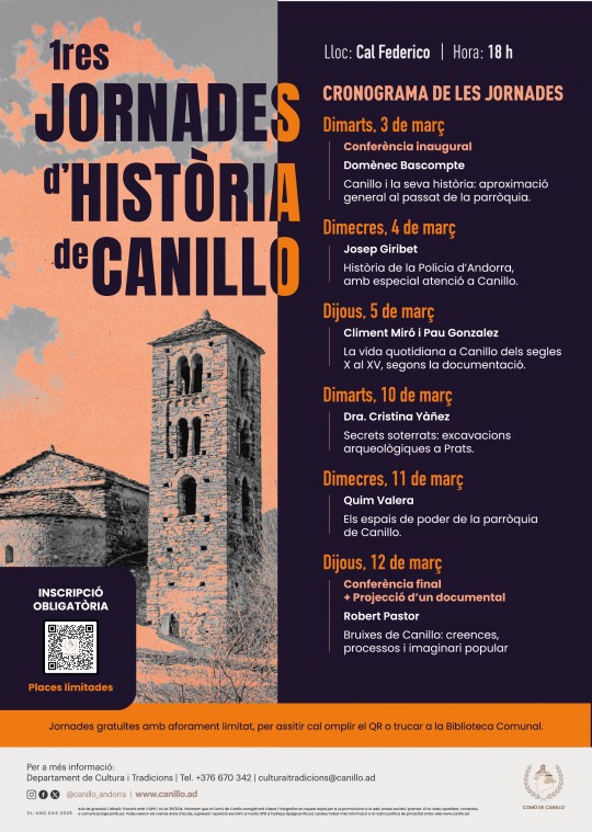 Cartel de las 1res Jornades d'Història de Canillo con detalles del evento