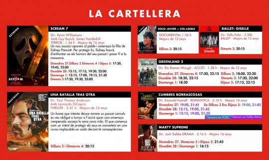 Cartellera de pel·lícules dels Cinemes Illa Carlemany del 27 de febrer al 5 de març de 2026