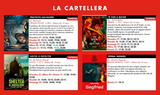 Cartellera de programació dels Cinemes Illa Carlemany del 27 al 31 de març de 2026
