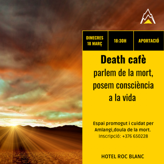 Cartel del taller Death café sobre la muerte y la vida en Escaldes-Engordany