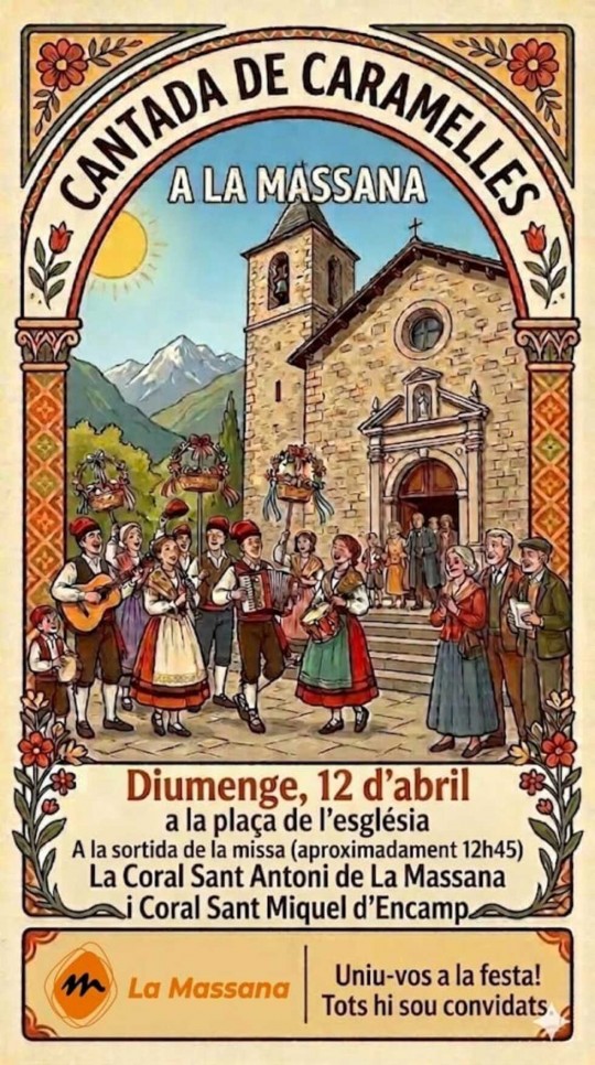 Grupo de personas cantando en la plaza de La Massana durante la cantada de caramelles.