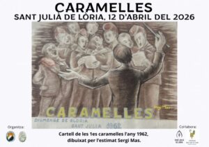 Cartel de las caramelles en Sant Julià de Lòria con un grupo cantando.