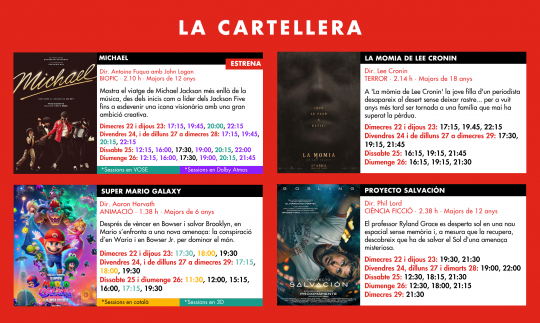 Cartellera de pel·lícules dels Cinemes Illa Carlemany d'Escaldes-Engordany