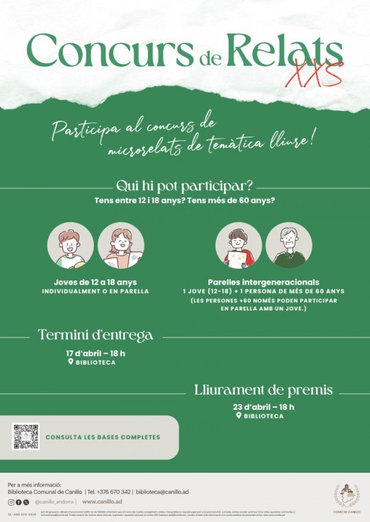 Cartel del concurs de microrelats a Canillo con detalles de participación