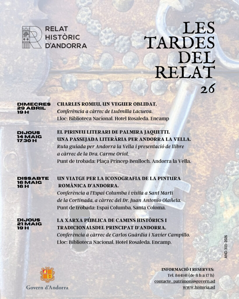 Cartel de actividades históricas de Les Tardes del Relat en Andorra.