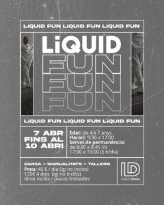 Cartel de Líquid Fun con información sobre actividades para niños