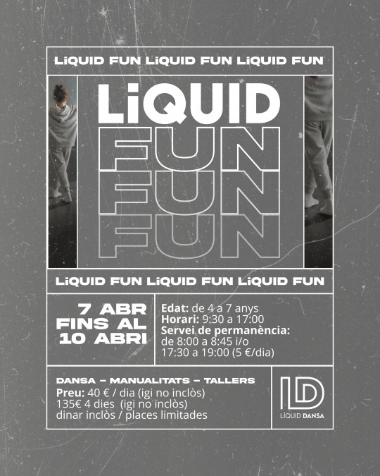 Cartel de Líquid Fun con información sobre actividades para niños