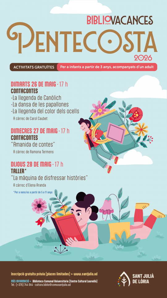 Cartel de actividades infantiles en la Biblioteca para Pentecosta 2026