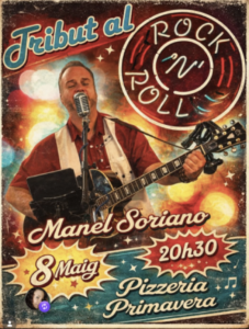 Cartel del concierto de Rock & Roll en Pizzeria Primavera con Manel Soriano.