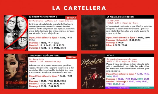 Cartellera de cinema dels Cinemes Illa Carlemany d'Escaldes-Engordany