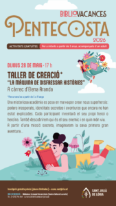 Cartel del taller infantil sobre superhéroes en Sant Julià de Lòria