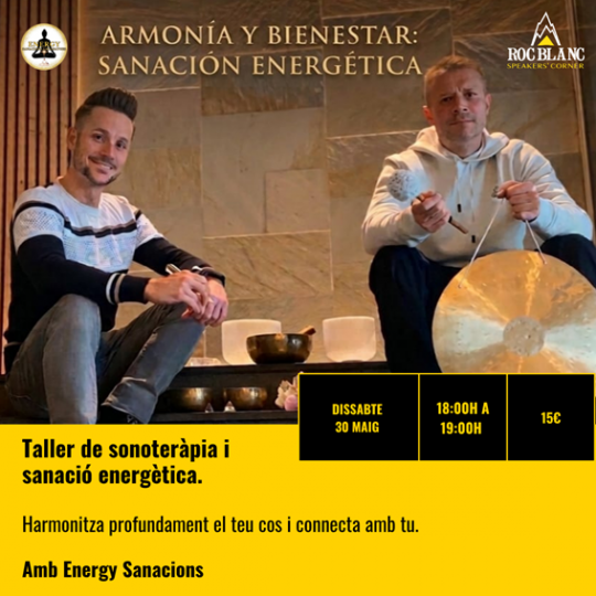 Dos hombres en un taller de sonoterapia en Escaldes-Engordany