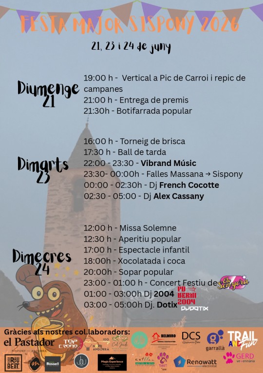 Cartel de la Festa Major de Sispony con actividades programadas