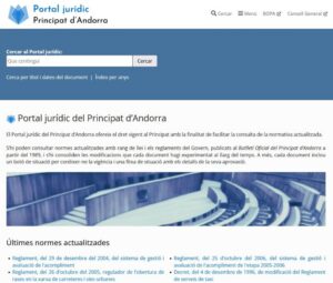 Captura de pantalla del Portal Jurídic del Principat d'Andorra