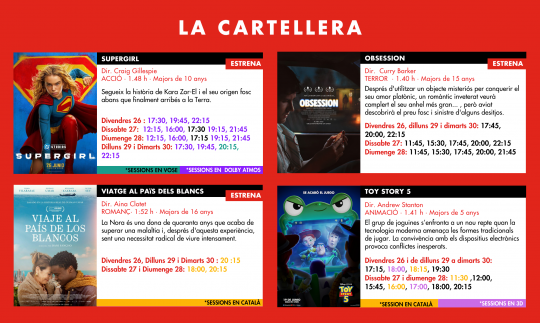 Cartellera de pel·lícules dels Cinemes Illa Carlemany del 26 al 30 de juny de 2026