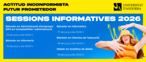 Cartel de sesión informativa sobre el bachelor en informática en Andorra