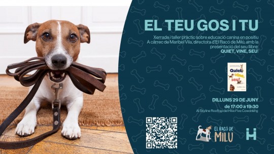 Perro sosteniendo una correa en un taller de educación canina