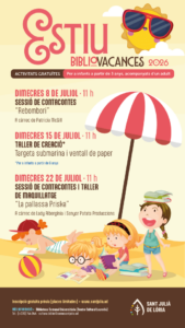 Cartel de actividades de verano para niños en la biblioteca de Sant Julià de Lòria
