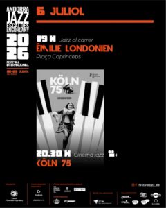 Cartel del Festival de Jazz d'Escaldes-Engordany 2026 con la película Köln 75