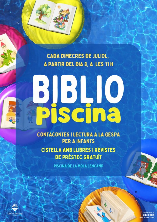Cartel de contacontes y lectura en la piscina de La Mola
