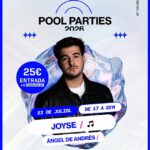 Cartel promocional de las Pool Parties en AnyósPark con música y ambiente festivo