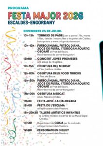 Programa de la Festa Major d'Escaldes-Engordany 2026 amb activitats diverses.