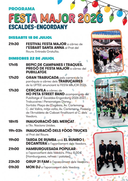 Celebració de la Festa Major a Escaldes-Engordany amb música i activitats.