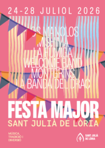 Cartel de la Festa Major de Sant Julià de Lòria con actividades y conciertos