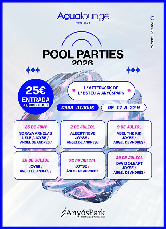 Cartel promocional de las Pool Parties en AnyósPark para el verano de 2026