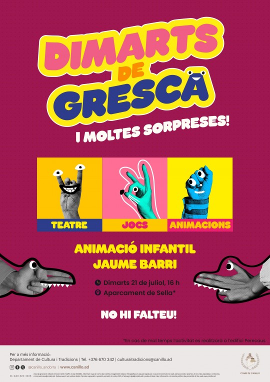 Cartel de actividad familiar en Canillo con animación infantil y juegos