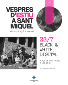 Cartel del evento Vespres d'estiu a Sant Miquel con detalles del concierto.