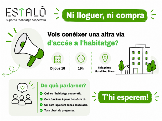 Cartel informativo sobre la xerrada de habitatge cooperatiu en Escaldes-Engordany