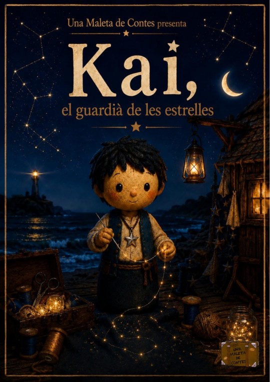 Ilustración de Kai, el guardià de les estrelles en un entorno nocturno