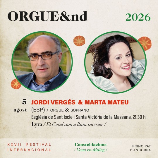 Cartel del concierto de música coral en La Massana con Jordi Vergés y Marta Mathéu