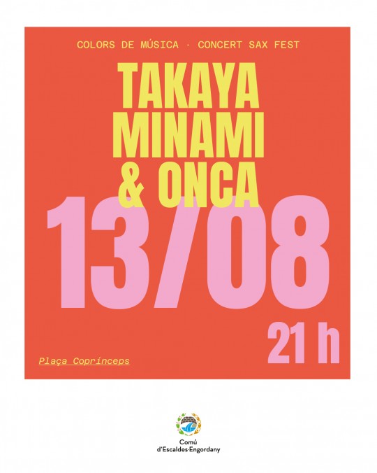 Cartel del concierto de saxofón con Takaya Minami en Escaldes-Engordany