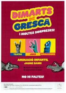Cartel promocional del evento Dimarts de Gresca con animación infantil