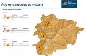 Mapa de previsió meteorològica amb alerta per tempestes fortes